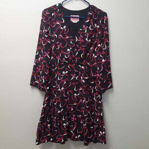 Kate Spade Black Pink Red Ribbon Print Ruffle Dress Size 8 Excellent condition